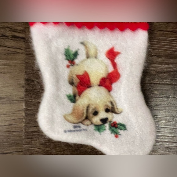 Vintage Santa &‎ Dog Christmas Mini Stocking Felt Embossed Morehead 80’s - Picture 3 of 5